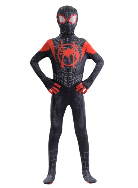 Spider-Man Miles Morales Cosplay Costume Full Bodysuit, Into the Spider-Verse Superhero Outfit with Mask for Fans, Costume Parties and Cosplay Events 6to7 years 120cm